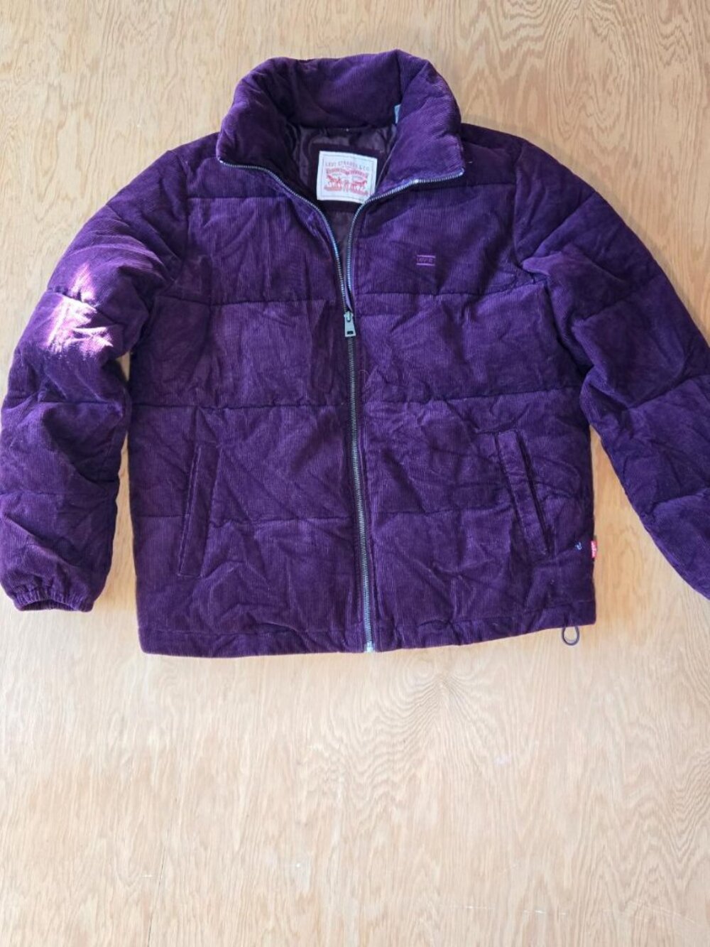 Levi's Corduroy Puffer Jacket Quilted Stand Collar Dark Purple Womens S